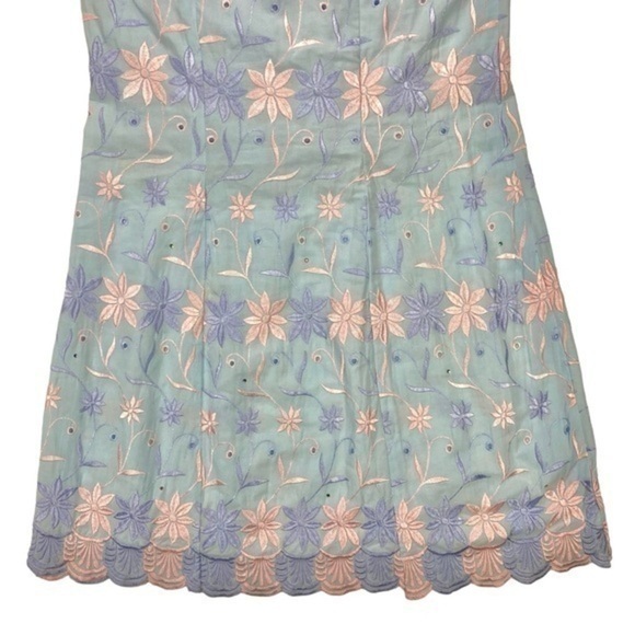 Allover Floral Embroidered Skirt Womens Sz S Light Blue Tiered Hem Maxi Pull-On - Picture 4 of 14